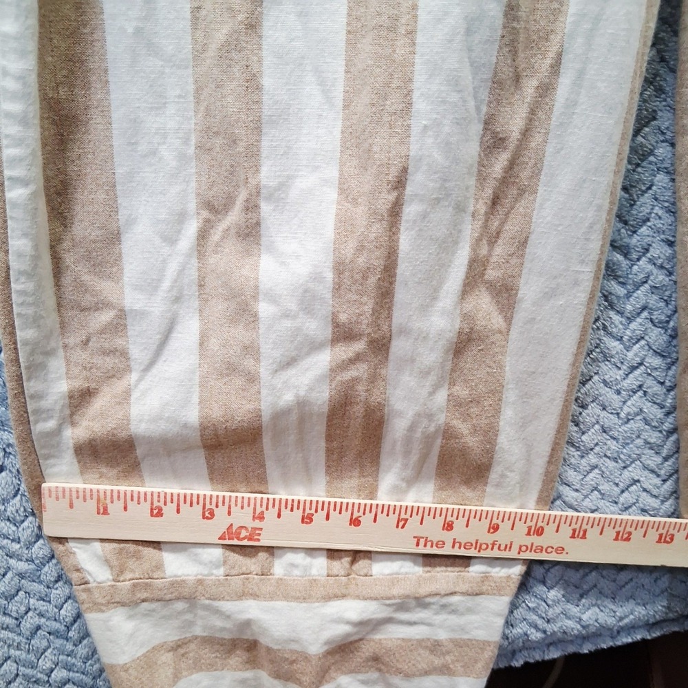 Japna Striped Cotton Linen Jumpsuit Tan White Wide Leg Smocked Back Small all - Picture 9 of 10